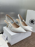 DIOR J'A SLINGBACK 25S PUMP 65MM IN WHITE FABRIC EMBOSSED CRYSTAL