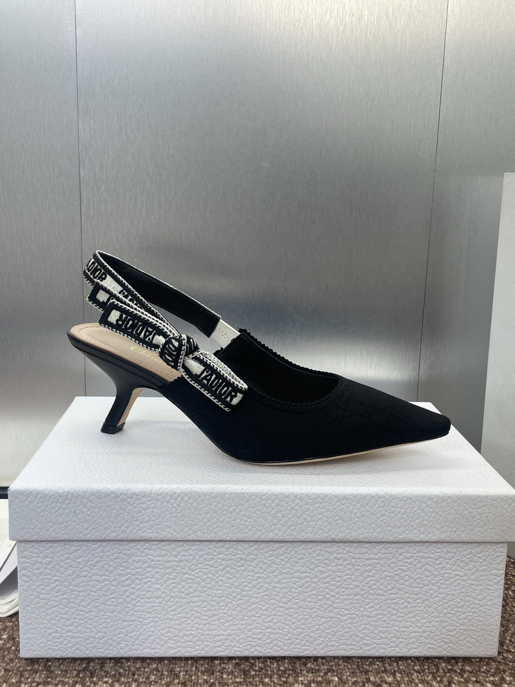 DIOR J'A SLINGBACK 25S PUMP 65MM IN BLACK QUAKE OBLIQUE EMBROIDERED FABRIC