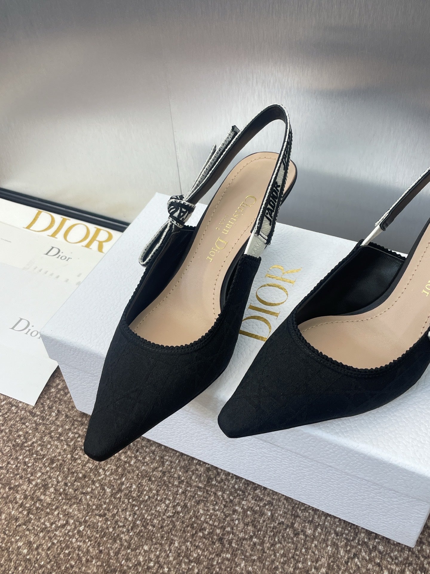 DIOR J'A SLINGBACK 25S PUMP 65MM IN BLACK QUAKE OBLIQUE EMBROIDERED FABRIC
