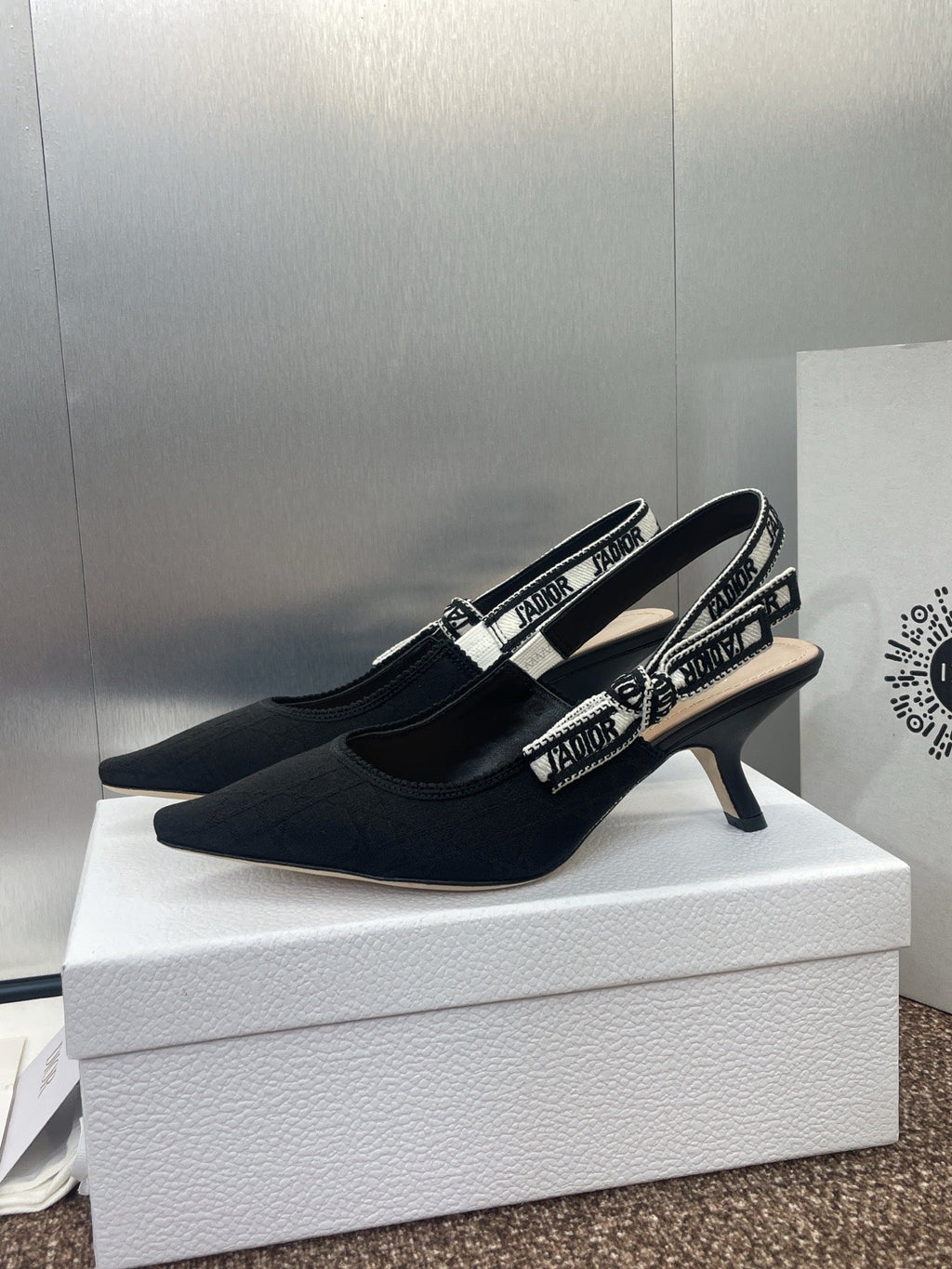 DIOR J'A SLINGBACK 25S PUMP 65MM IN BLACK QUAKE OBLIQUE EMBROIDERED FABRIC