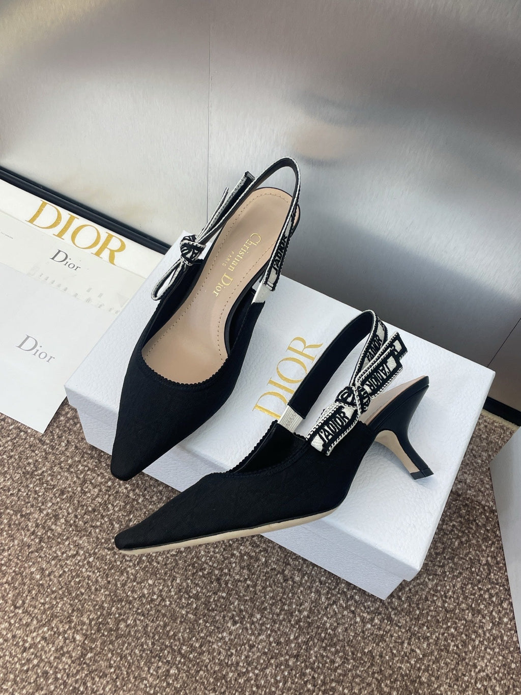 DIOR J'A SLINGBACK 25S PUMP 65MM IN BLACK QUAKE OBLIQUE EMBROIDERED FABRIC