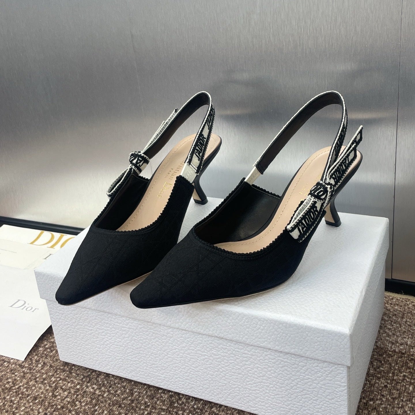 DIOR J'A SLINGBACK 25S PUMP 65MM IN BLACK QUAKE OBLIQUE EMBROIDERED FABRIC