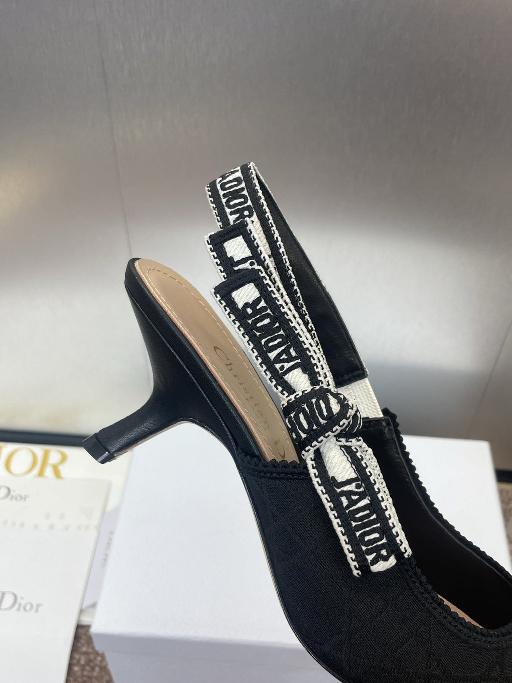DIOR J'A SLINGBACK 25S PUMP 65MM IN BLACK QUAKE OBLIQUE EMBROIDERED FABRIC