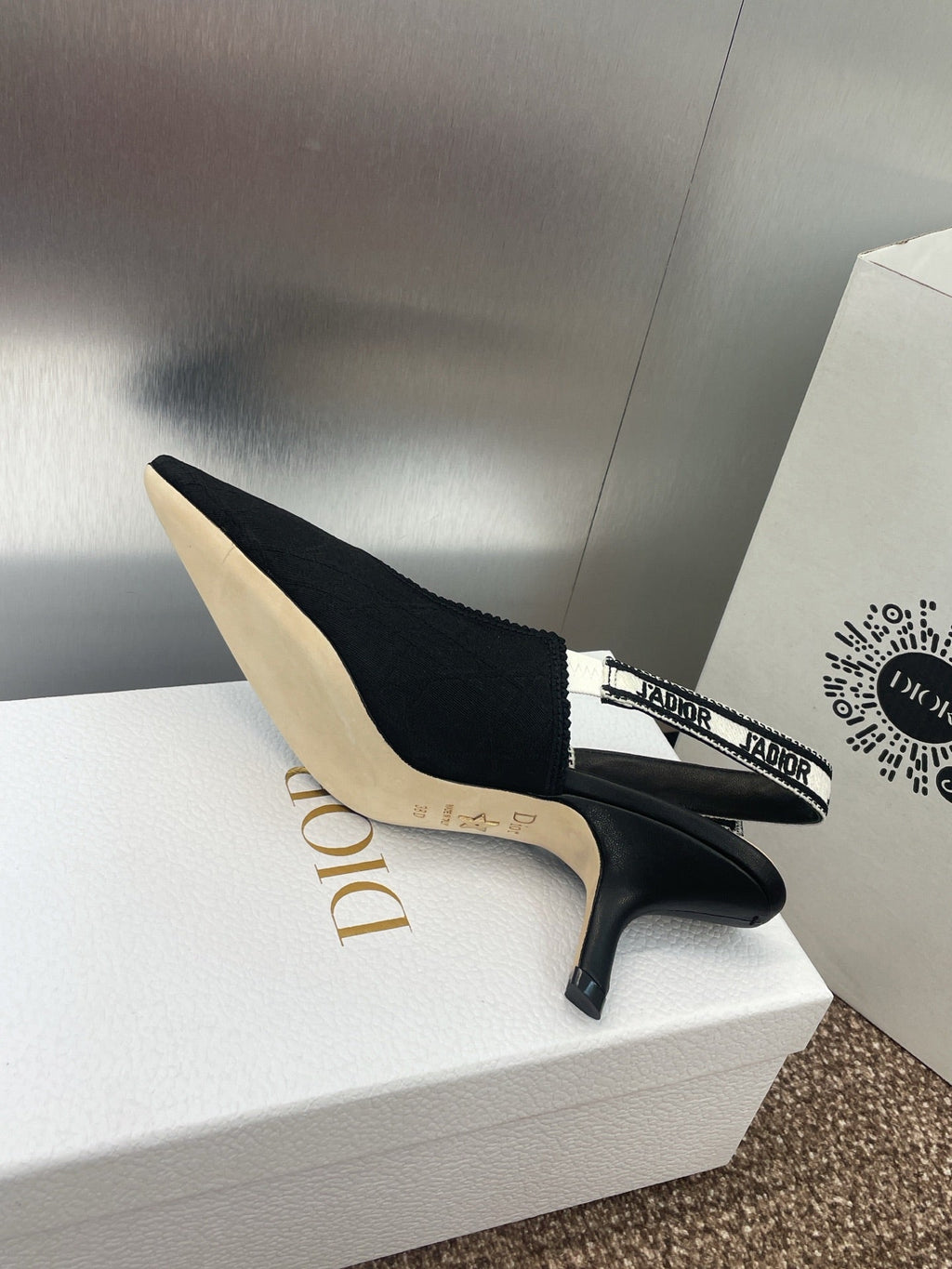 DIOR J'A SLINGBACK 25S PUMP 65MM IN BLACK QUAKE OBLIQUE EMBROIDERED FABRIC