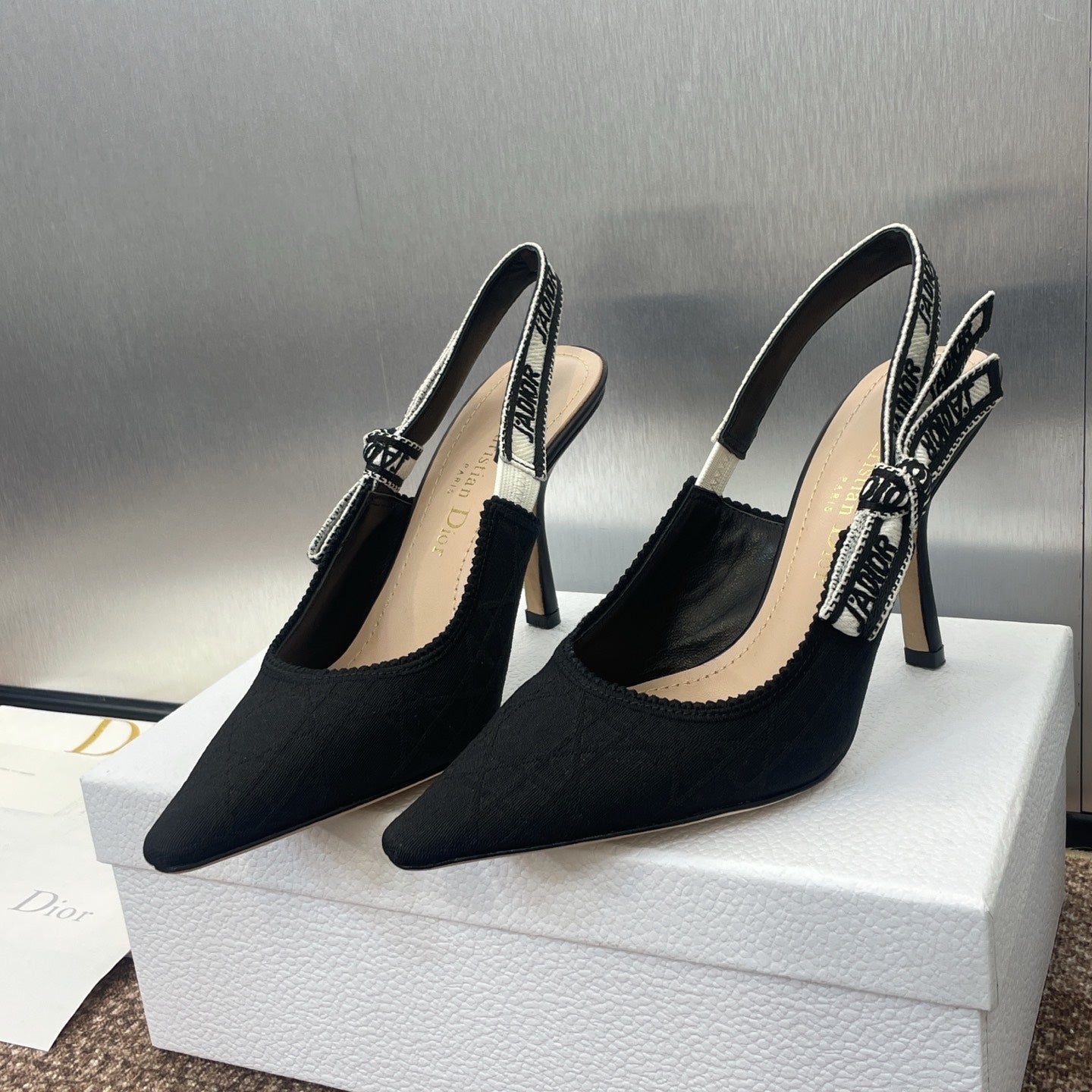 DIOR J'A SLINGBACK 25S PUMP 95MM IN BLACK QUAKE OBLIQUE EMBROIDERED FABRIC