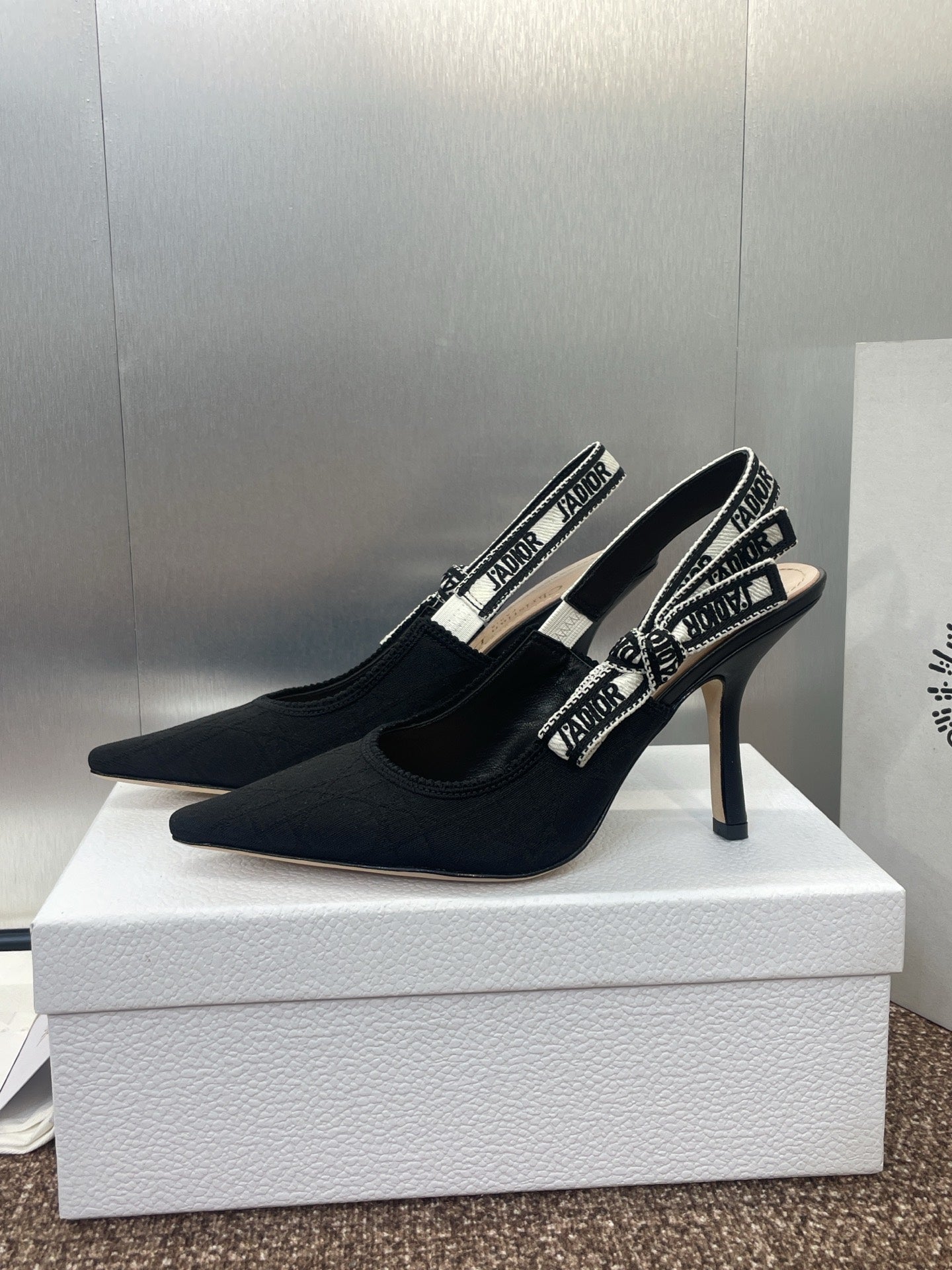 DIOR J'A SLINGBACK 25S PUMP 95MM IN BLACK QUAKE OBLIQUE EMBROIDERED FABRIC