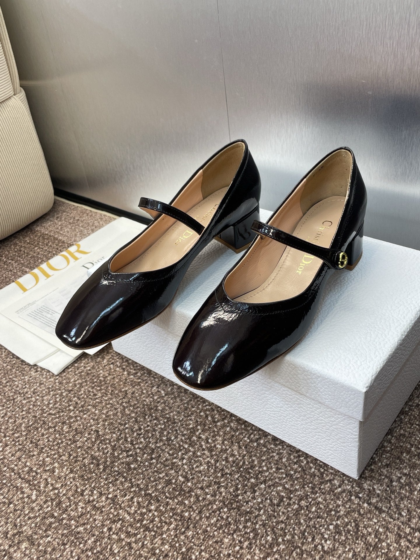 DIOR 25S ROUND-TOE MARY JANE BALLET FLATS IN DARK BROWN CALFSKIN