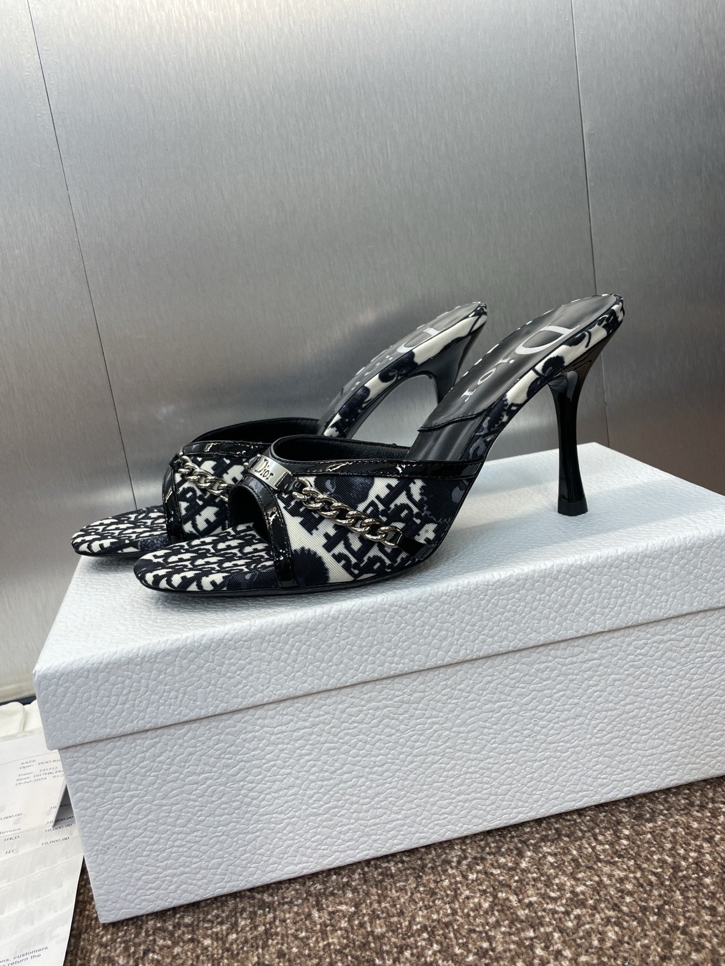 DIOR 25S HIGH HEELS PUNK 85MM IN BLACK WHITE CALFSKIN AND CANVAS