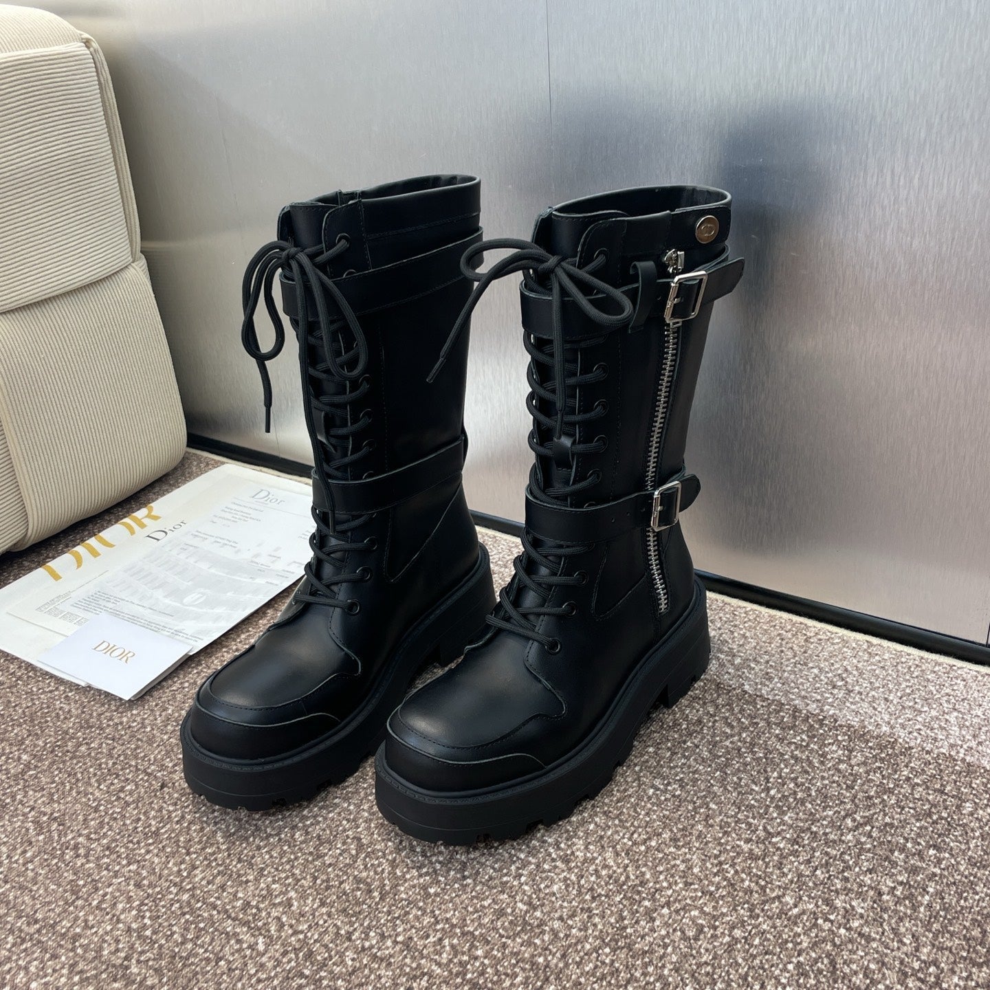 DIOR 25S D-MAJOR SERIES PUNK BOOTS 45MM IN BLACK CALFSKIN