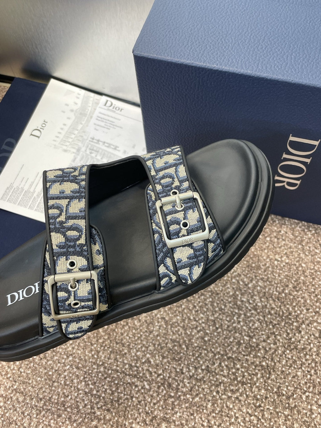 DIOR 25S ACT SLIDE IN DEEP BLUE CALFSKIN AND CANVAS SILVER HARDWARE