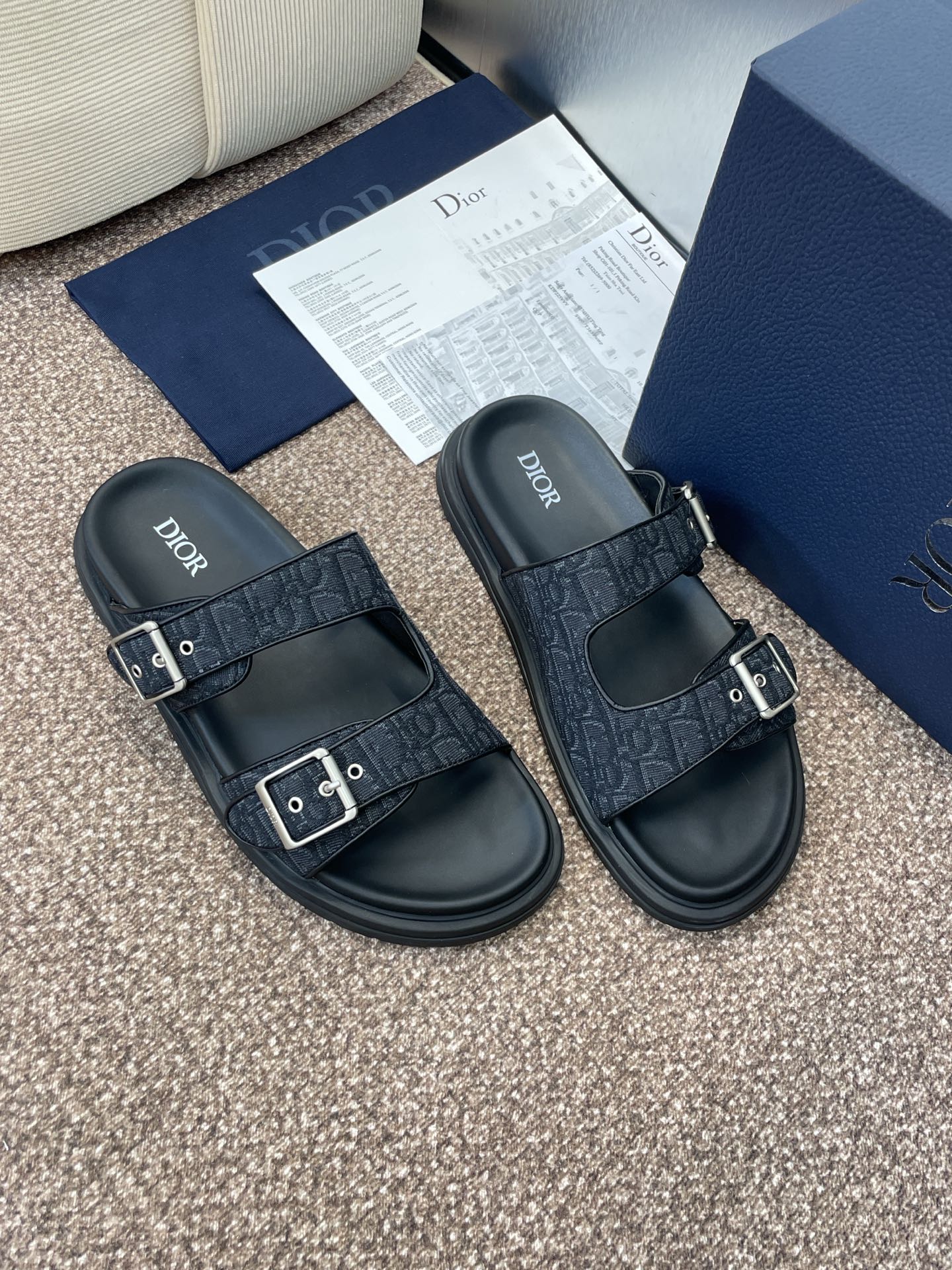 DIOR 25S ACT SLIDE IN BLACK CALFSKIN AND CANVAS SILVER HARDWARE