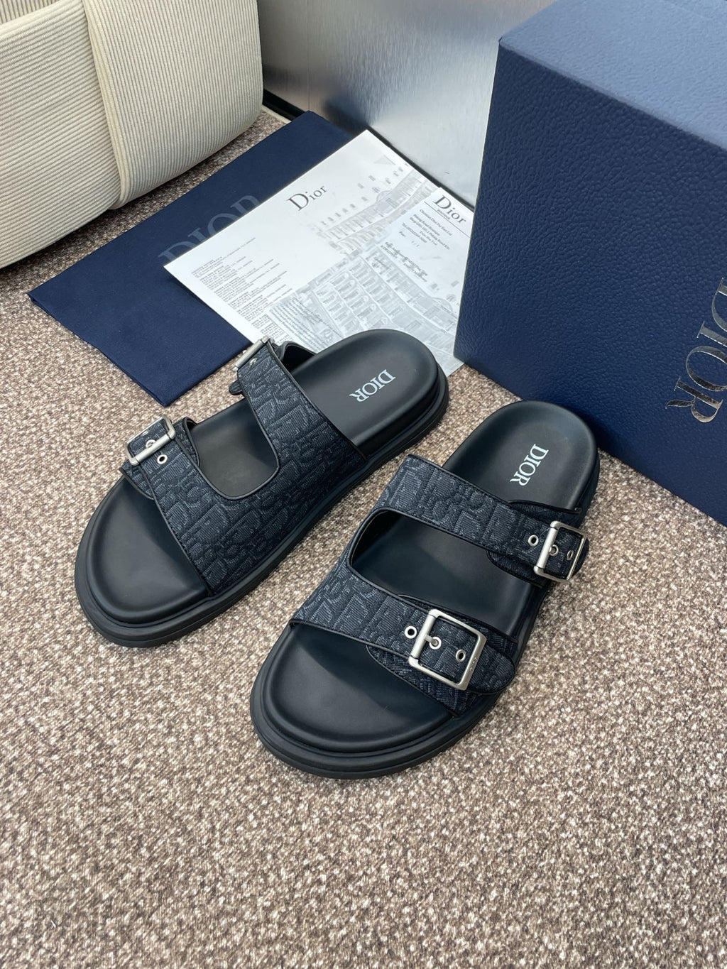 DIOR 25S ACT SLIDE IN BLACK CALFSKIN AND CANVAS SILVER HARDWARE