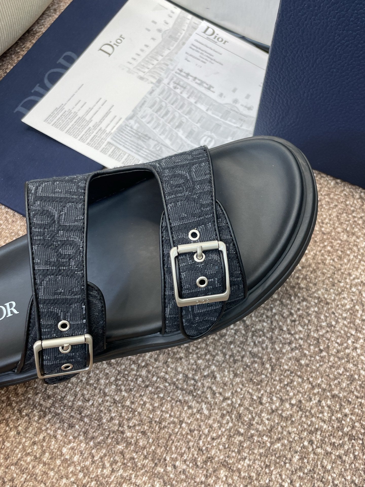 DIOR 25S ACT SLIDE IN BLACK CALFSKIN AND CANVAS SILVER HARDWARE
