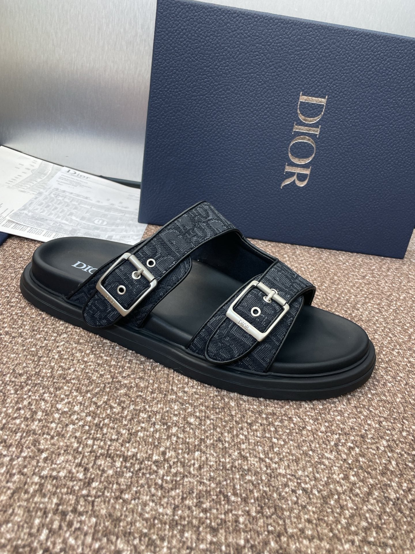 DIOR 25S ACT SLIDE IN BLACK CALFSKIN AND CANVAS SILVER HARDWARE