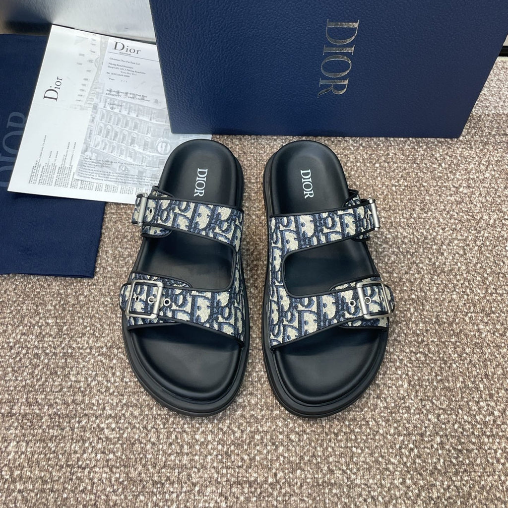 DIOR 25S ACT SLIDE IN DEEP BLUE CALFSKIN AND CANVAS SILVER HARDWARE