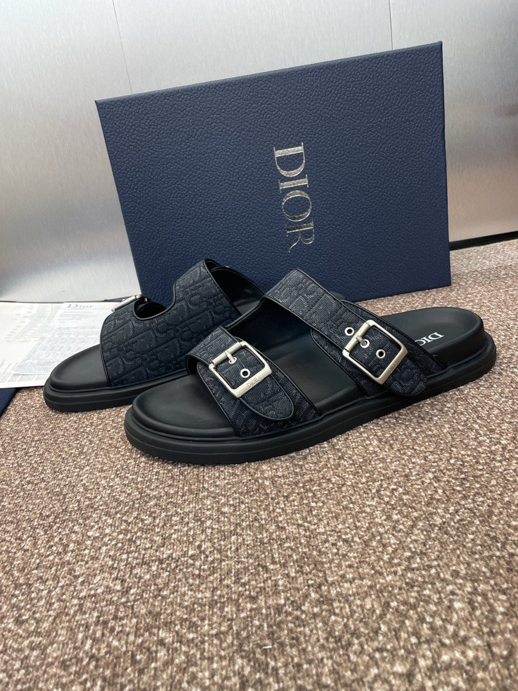 DIOR 25S ACT SLIDE IN BLACK CALFSKIN AND CANVAS SILVER HARDWARE