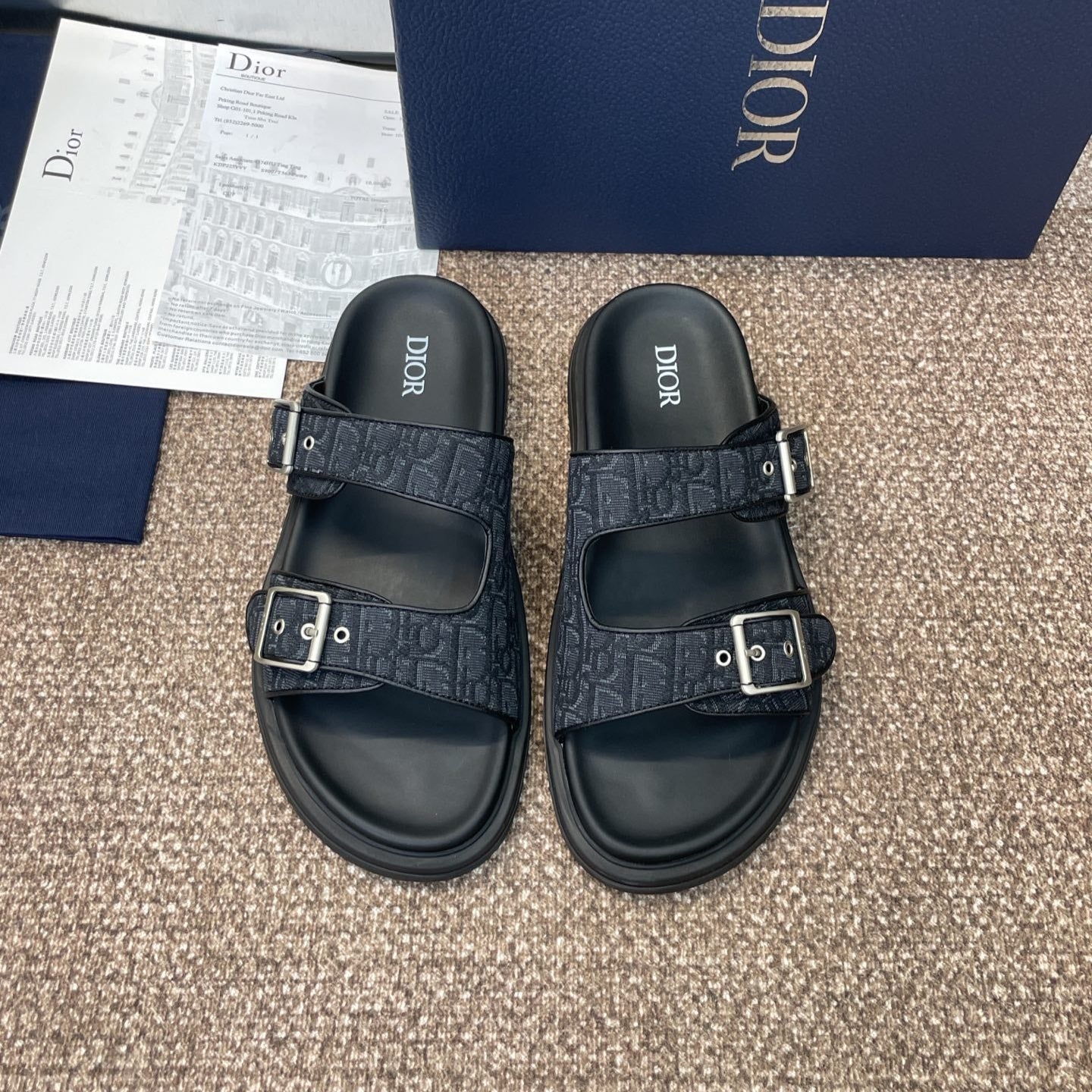 DIOR 25S ACT SLIDE IN BLACK CALFSKIN AND CANVAS SILVER HARDWARE
