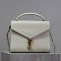 CASSANDRA TOP HANDLE BAG 24 IN WHITE CALFSKIN GOLD HARDWARE