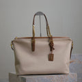 TRAVEL BAG 48 IN WHITE CANVAS AND BROWN LEATHER TRIM GOLD HARDWARE