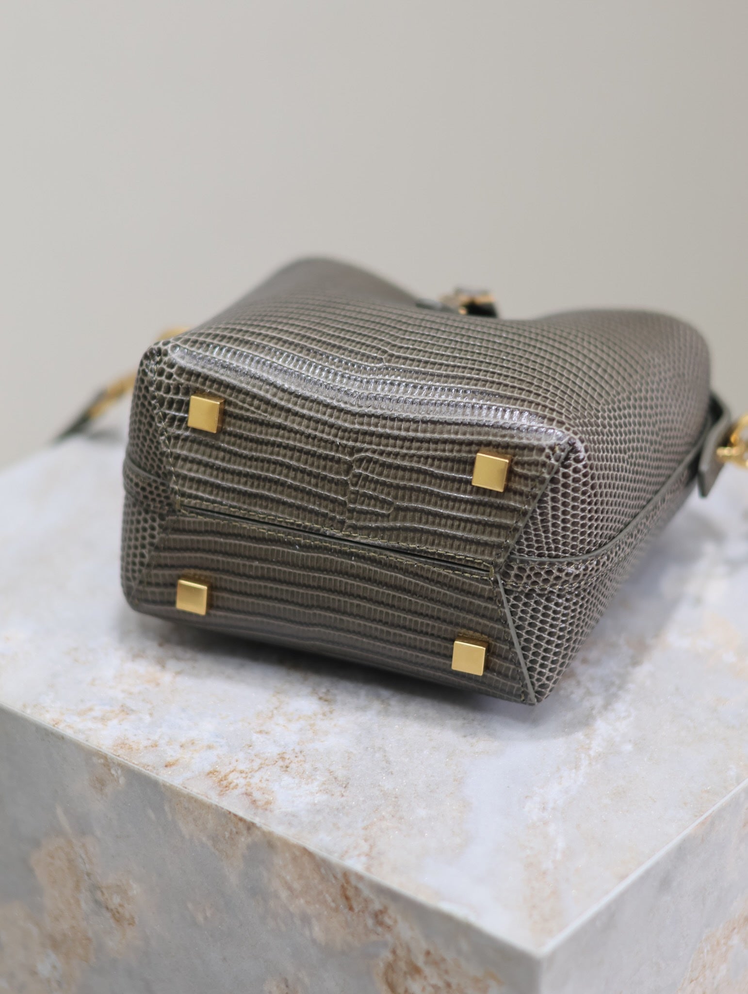 YSL 25S LE 37 MINI 15 IN BROWN LIZARD PATTERN CALFSKIN GOLD HARDWARE
