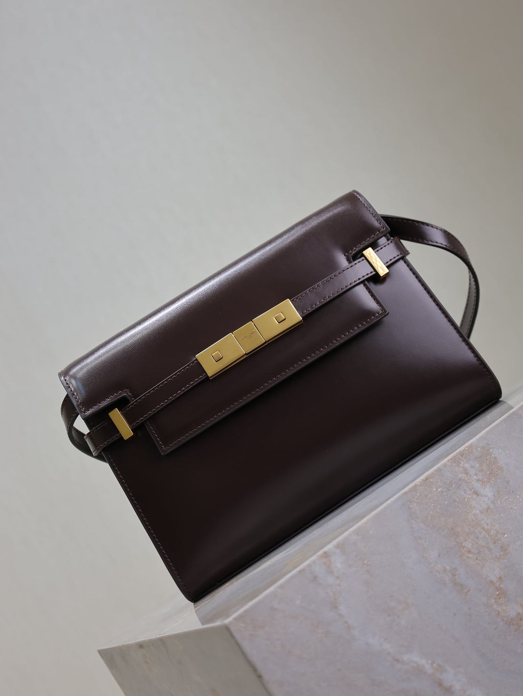 YSL 25S MANHATTAN SMALL 24 IN ROUGE CABERNET CALFSKIN GOLD HARDWRE