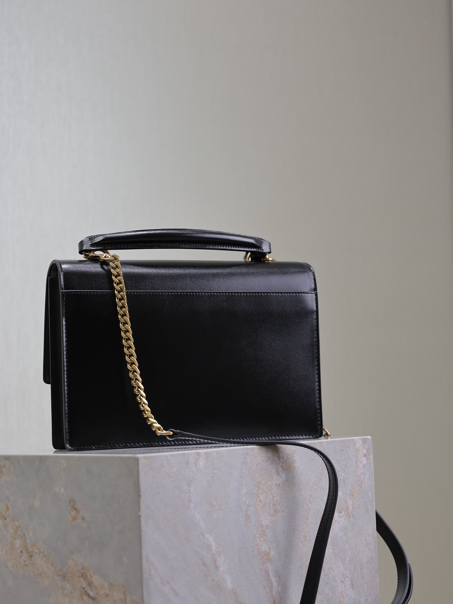 YSL 25S SUNSET MM 25 IN BLACK CALFSKIN AND CARAMEL SUEDE GOLD HARDWARE
