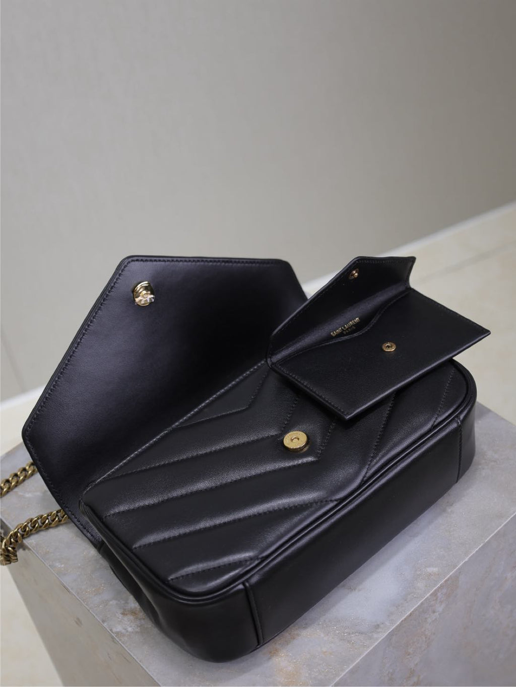 LOULOU SMALL 24 IN BLACK SHEEPSKIN GOLD HARDWARE