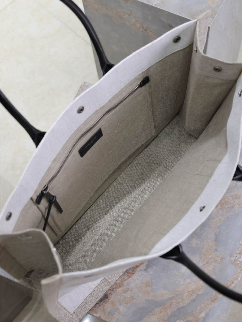 YSL 25S RIVE GAUCHE TOTE BAG 48 IN DUSTY GRAY CANVAS