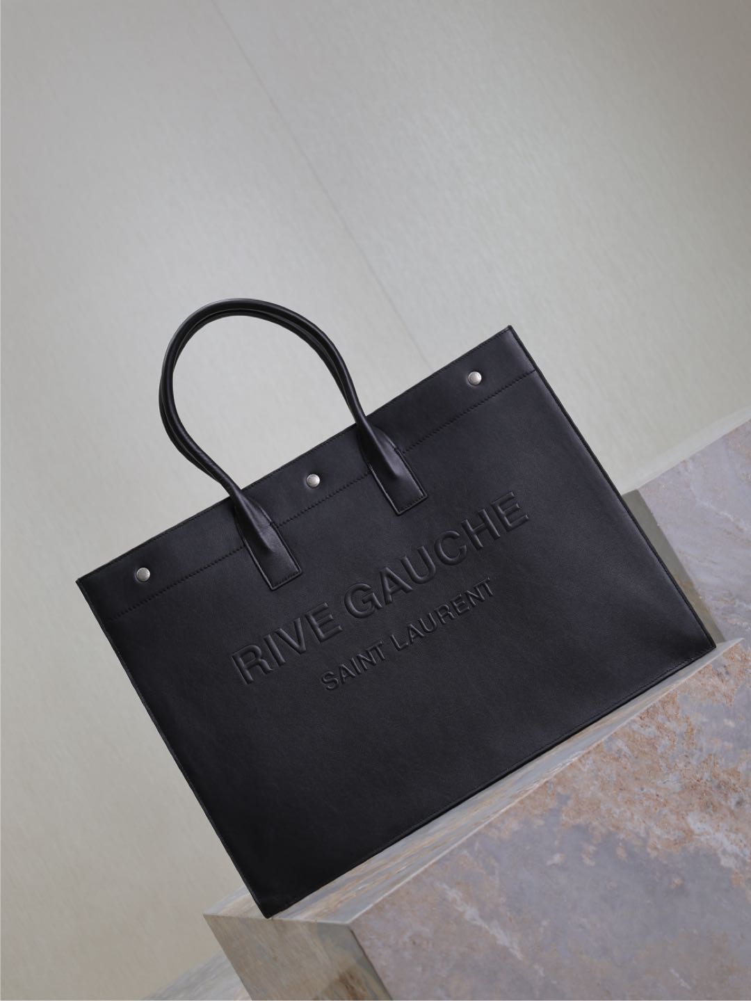 YSL 25S RIVE GAUCHE LARGE TOTE BAG 48 IN BLACK CALFSKIN
