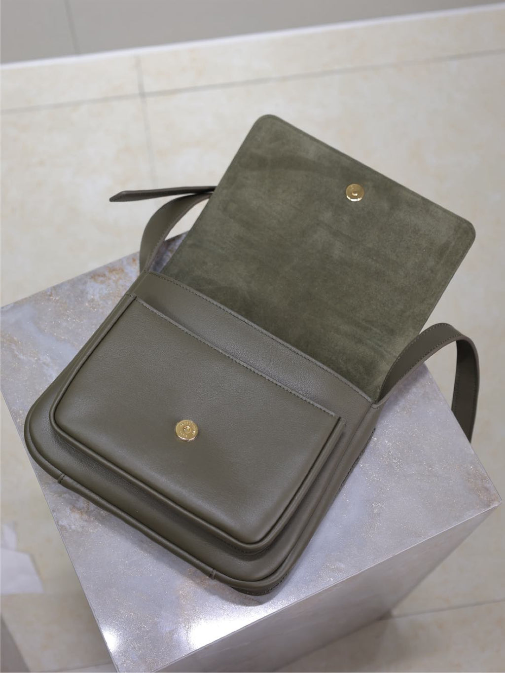 YSL 25S NIKI BABY 22 IN DARK OLIVE BROWN CALFSKIN GOLD HARDWARE