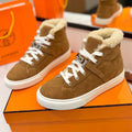 HERMES CHEALSEA BOOTS IN BRONZE BROWN SUEDE AND FLEECE LINING