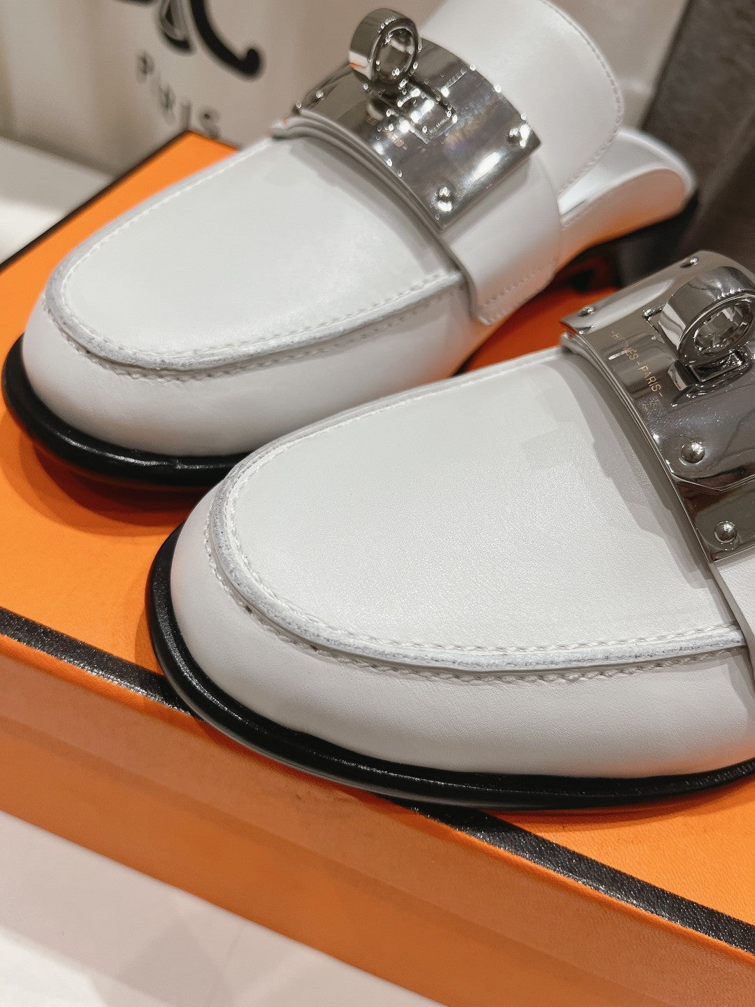 HERMES IOTA MULE WHITE CALFSKIN
