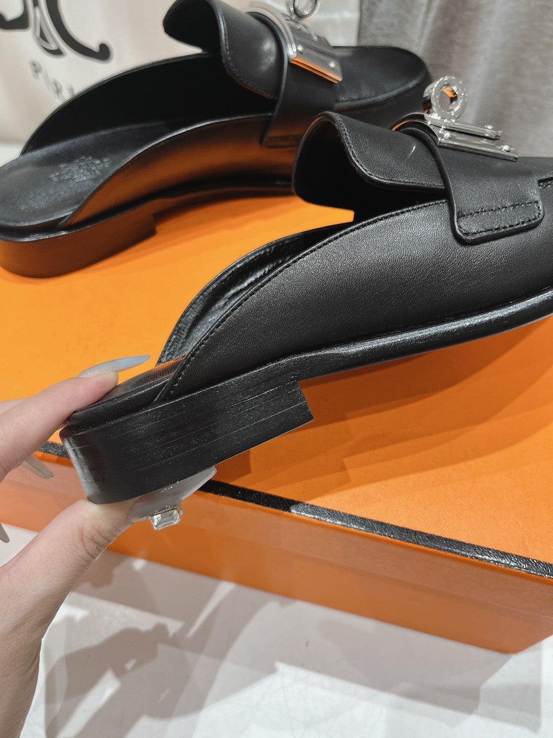 HERMES IOTA MULE BLACK CALFSKIN