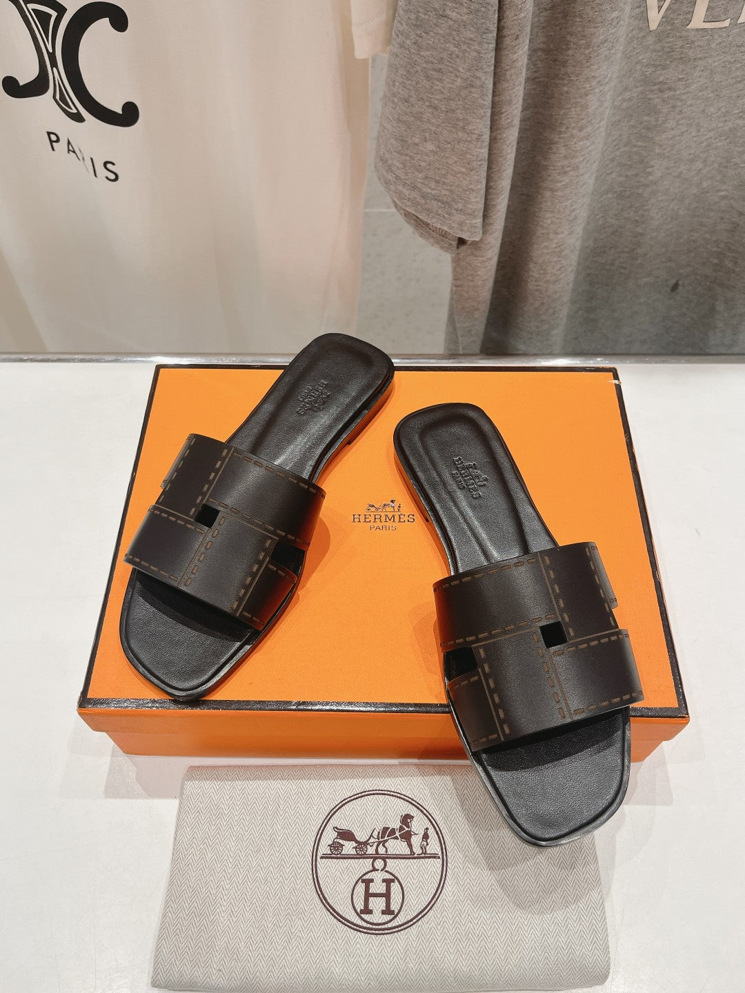 HERMES Idioma Sandal Black Calfskin