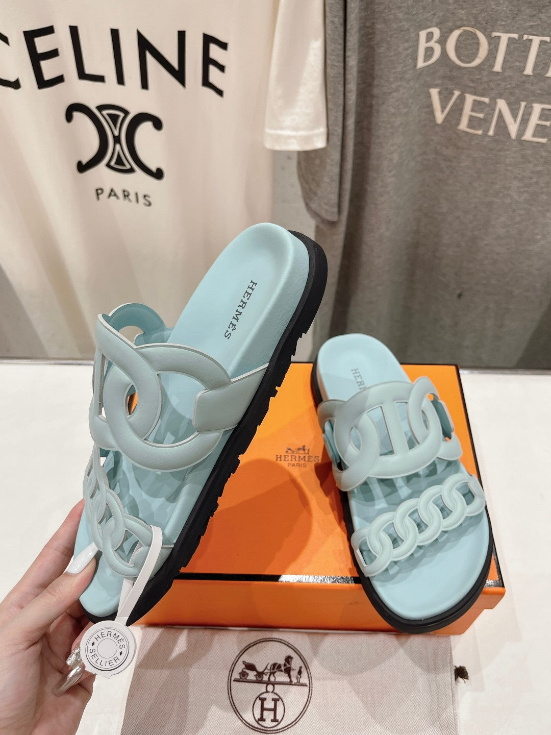 HERMES EXTRA SANDAL PASTEL PASTEL BLUE CALFSKIN