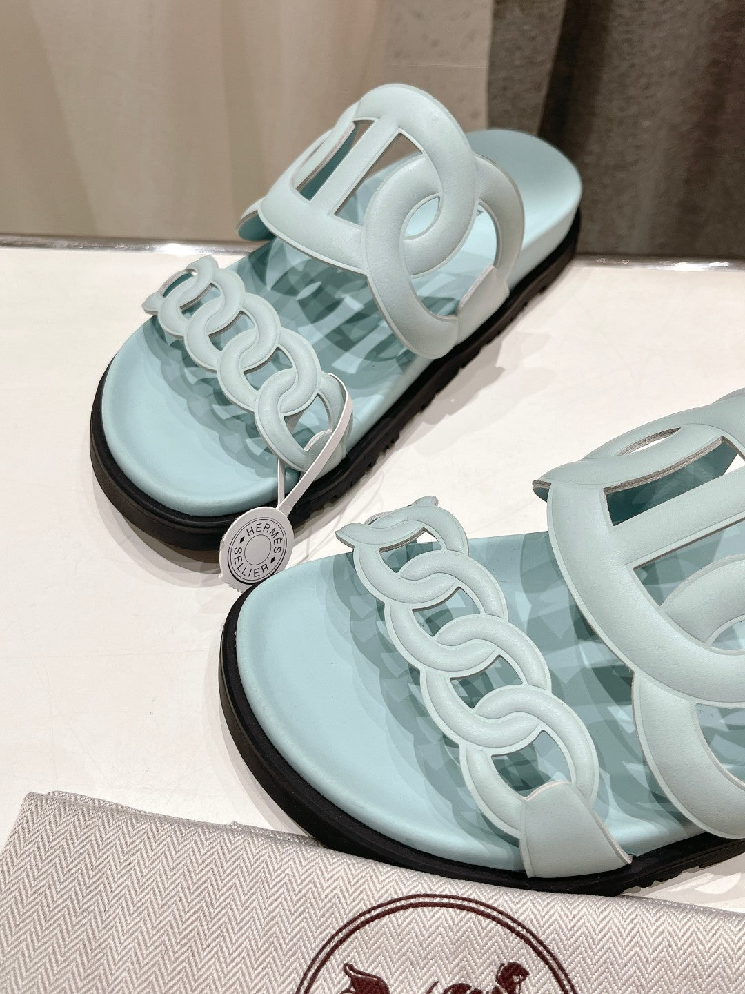 HERMES EXTRA SANDAL PASTEL PASTEL BLUE CALFSKIN