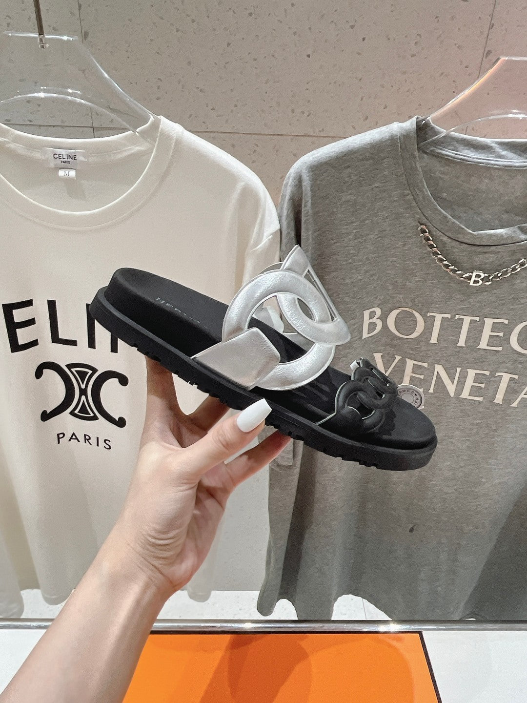 HERMES EXTRA SANDAL PASTEL BLACK MIX SILVER CALFSKIN