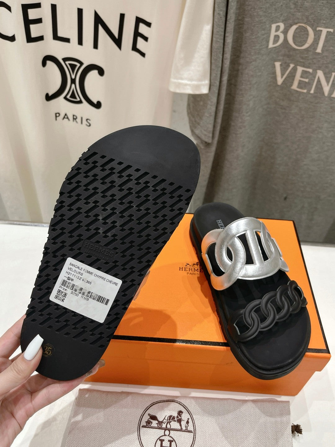 HERMES EXTRA SANDAL PASTEL BLACK MIX SILVER CALFSKIN