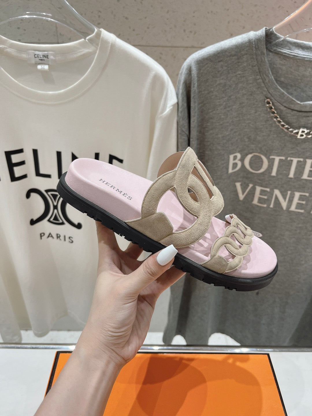 HERMES EXTRA SANDAL PASTEL PINK CALFSKIN