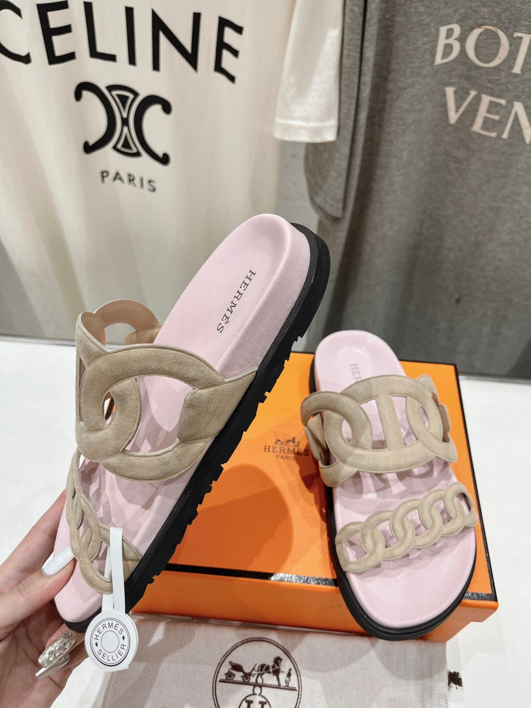 HERMES EXTRA SANDAL PASTEL PINK CALFSKIN