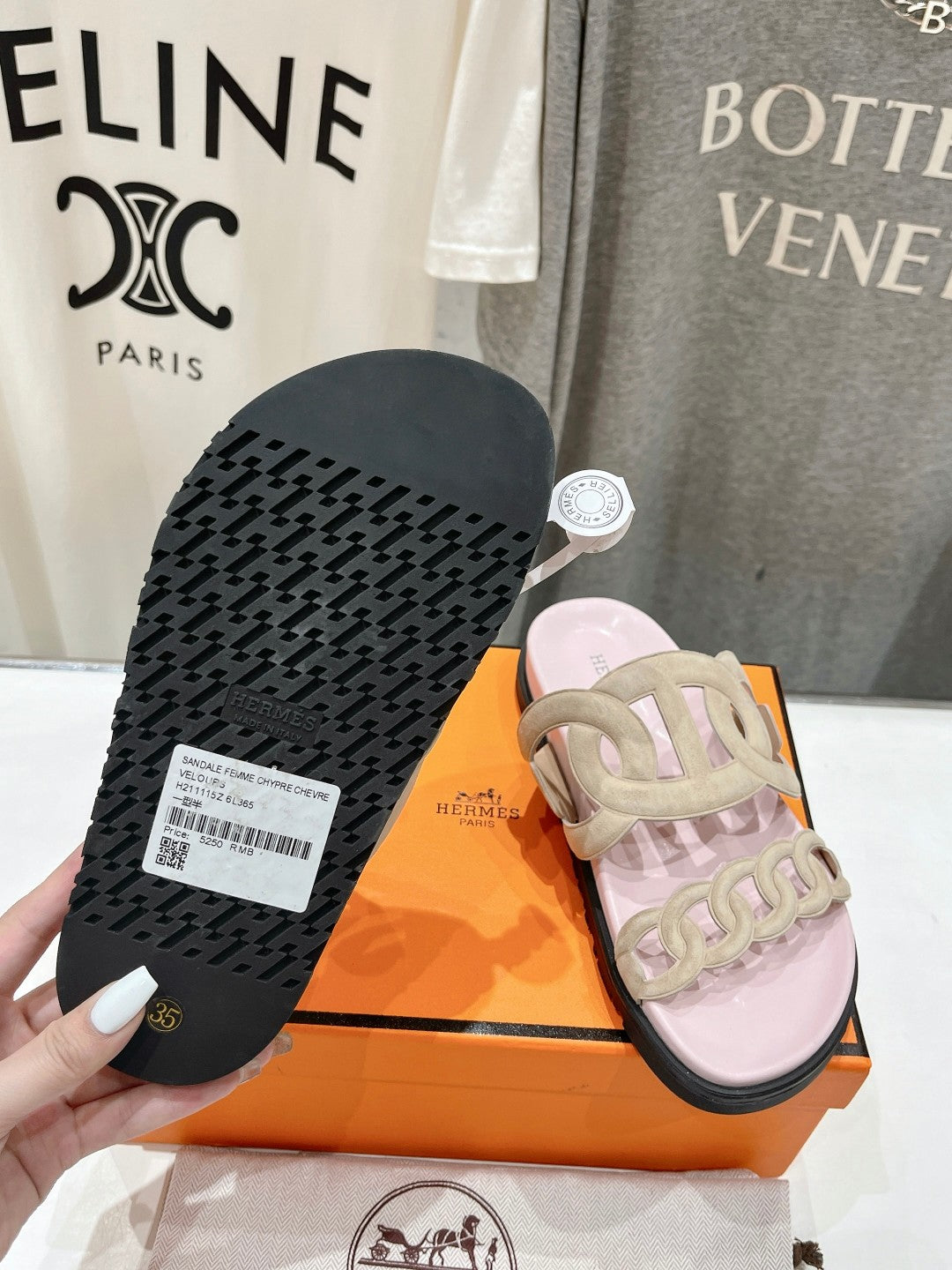 HERMES EXTRA SANDAL PASTEL PINK CALFSKIN