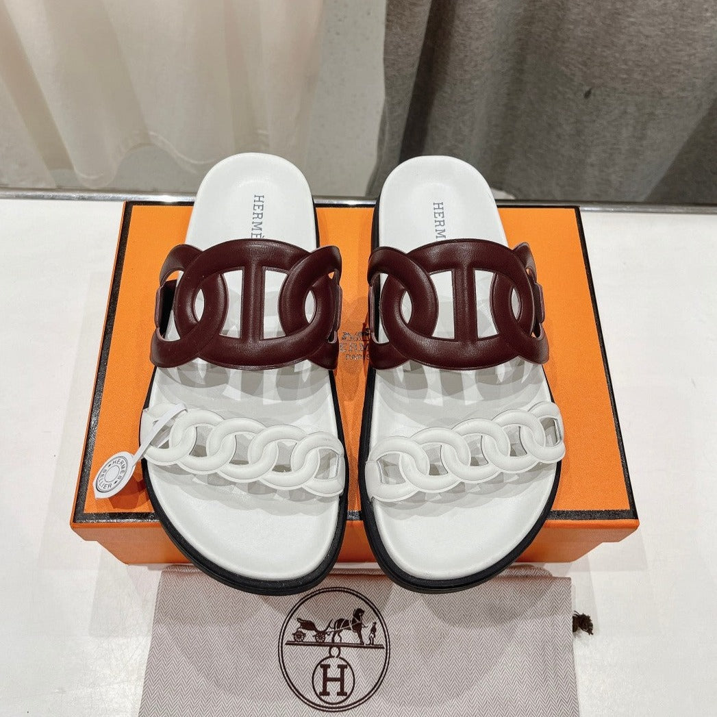 HERMES EXTRA SANDAL WHITE MIX BROWN CALFSKIN