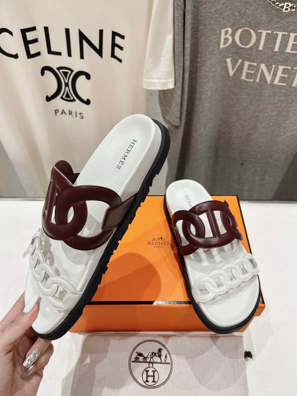 HERMES EXTRA SANDAL WHITE MIX BROWN CALFSKIN