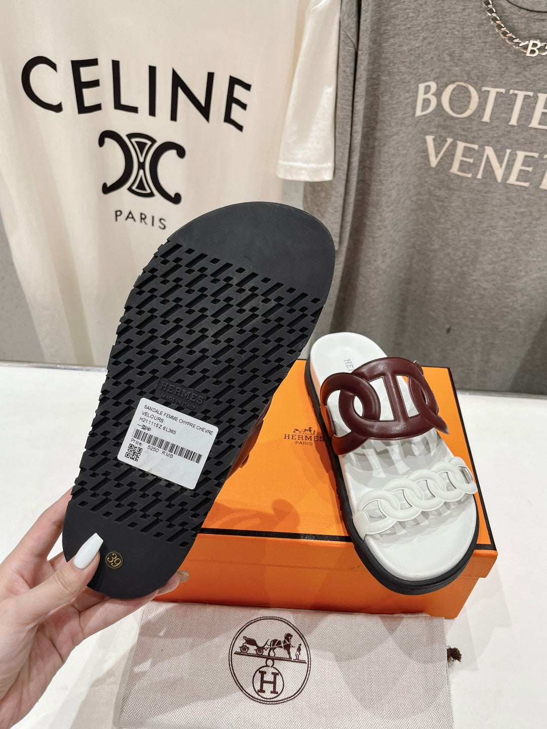 HERMES EXTRA SANDAL WHITE MIX BROWN CALFSKIN