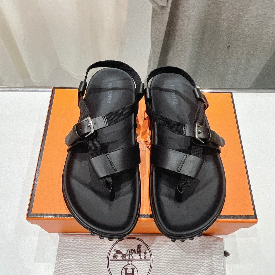 HERMES SANDAL BRAIDED 30 BLACK CALFSKIN