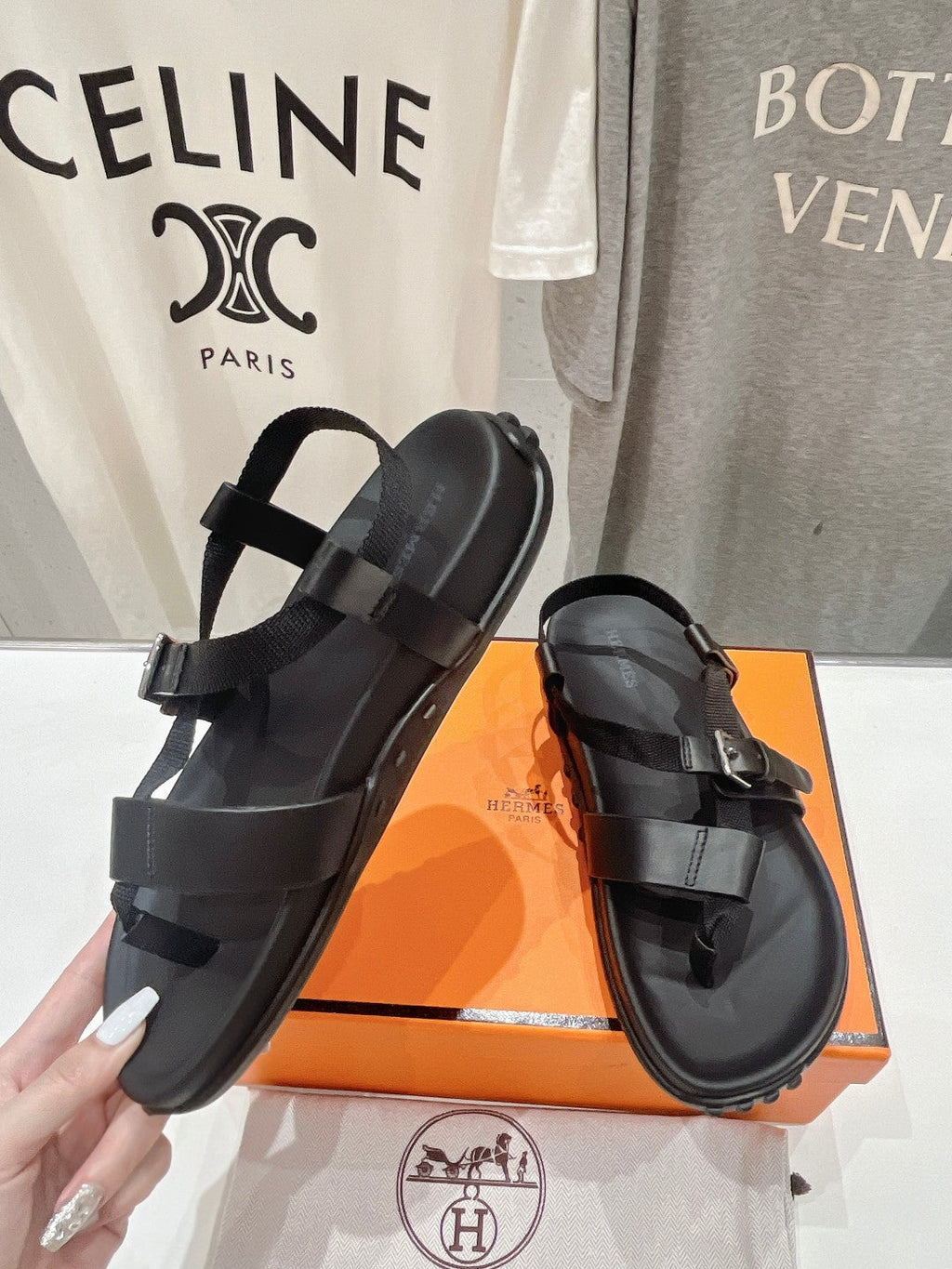 HERMES SANDAL BRAIDED 30 BLACK CALFSKIN