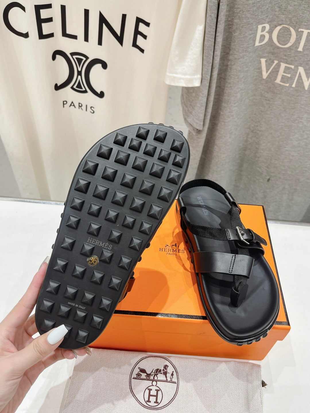 HERMES SANDAL BRAIDED 30 BLACK CALFSKIN