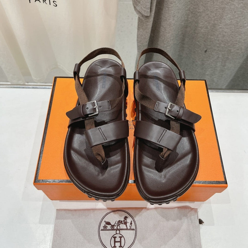 HERMES SANDAL BRAIDED 30 CHOCOLATE CALFSKIN