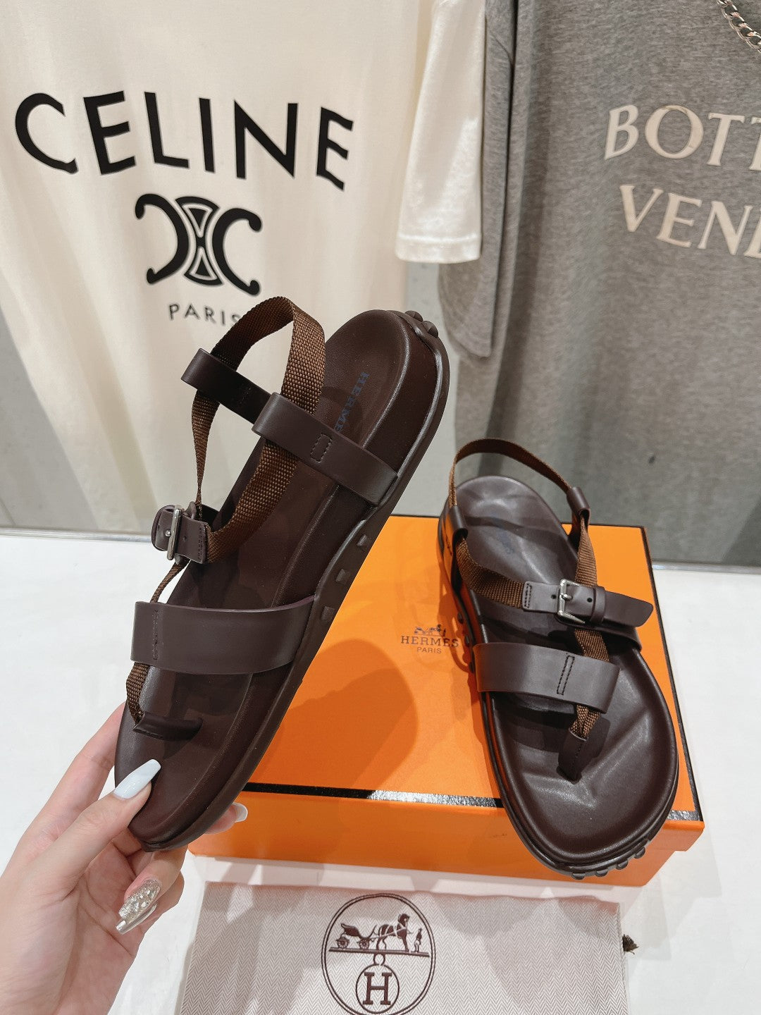 HERMES SANDAL BRAIDED 30 CHOCOLATE CALFSKIN