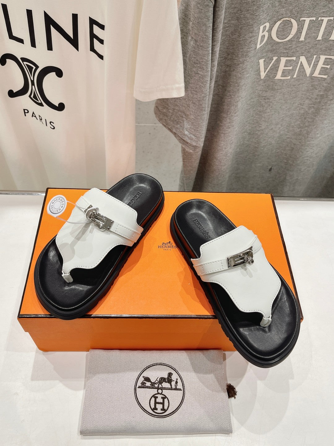 HERMES EMPIRE SANDAL BLACK MIX WHITE CALFSKIN